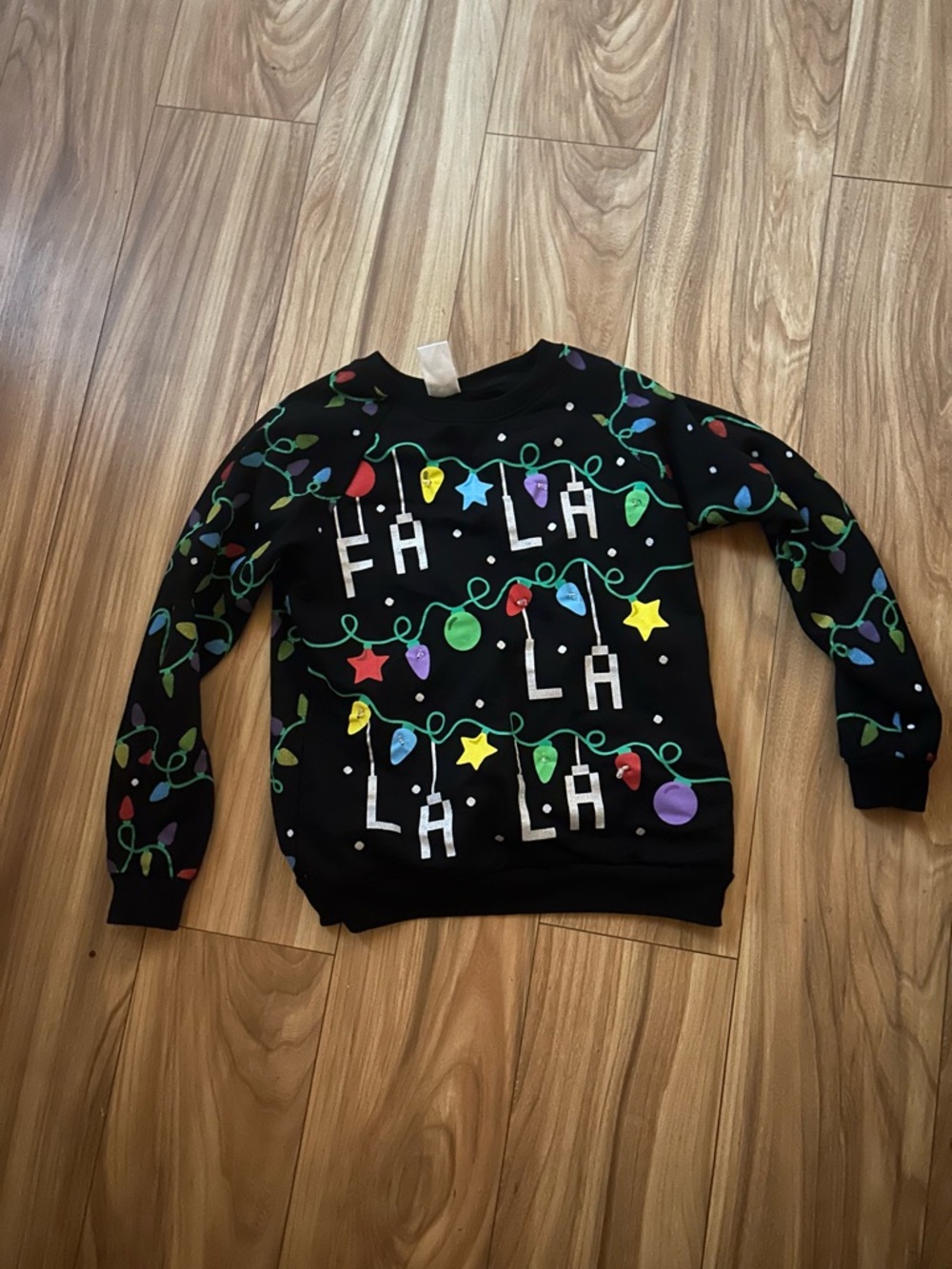 Black Holiday 'Fa La La' Sweater with Colorful Lights
